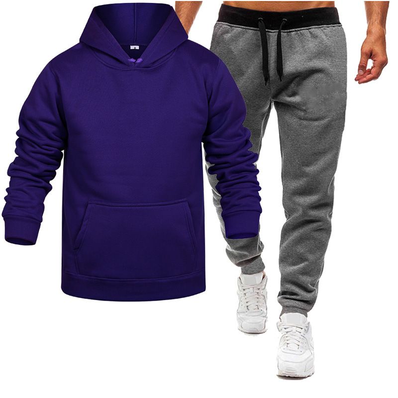 Herrenbekleidung Frühling, Herbst und Winter Herren- und Damenfreizeit Europäischer Code Blanko Einfarbiger Anzug Vlies Lockerer Pullover und Hose Zweiteiliges Set_voghion.com