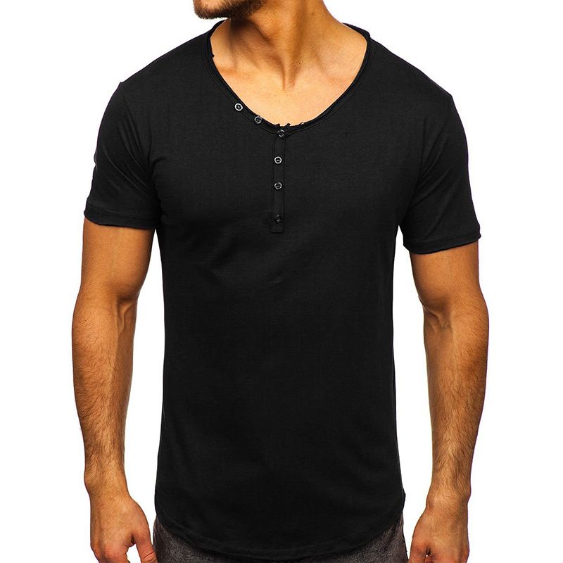 2025d 2025 Summer Short Sleeve T-Shirt V-Neck Henley Tee Men's Top_voghion.com
