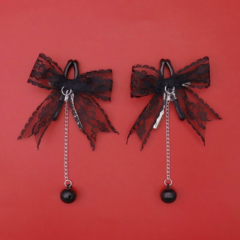White Lace Bow Bell Anal Plug Erotic SM Flirting Stimulating Nipple Clamps Vaginal Clips_voghion.com