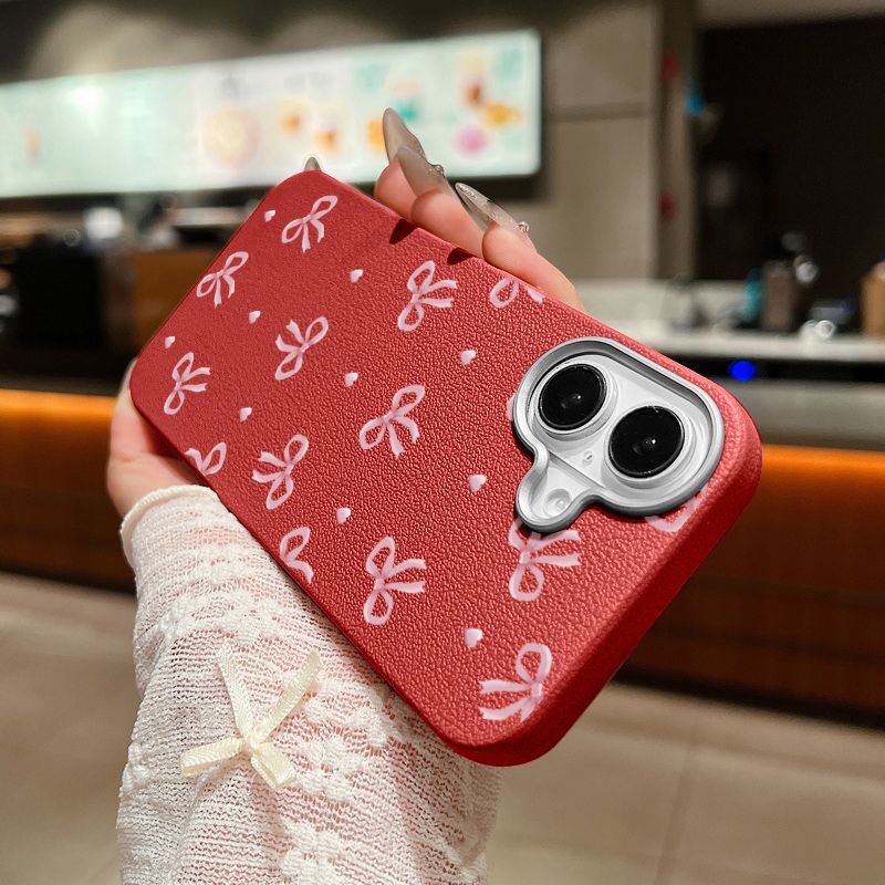 Custodia morbida in pelle con motivo a fiocco rosa per iPhone 16, 15 Pro Max, 14 Plus, 13, 12 Pro, 11, antiurto, in silicone_voghion.com