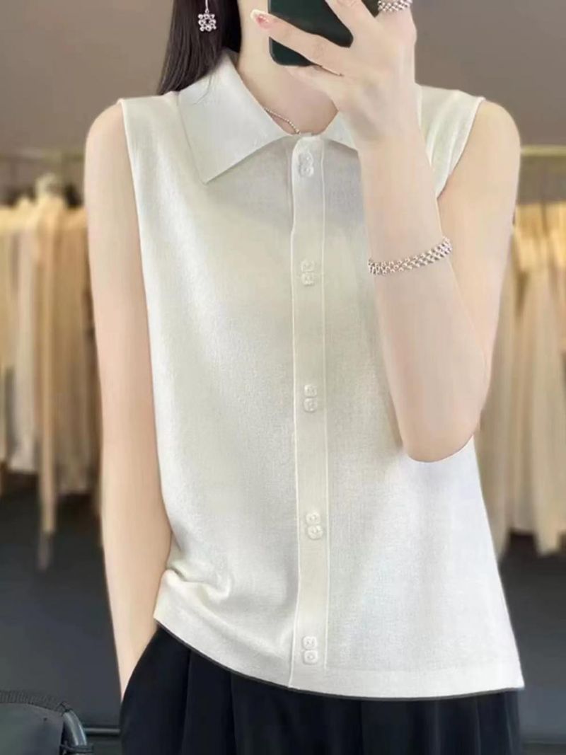 Frühling und Herbst Neue Exquisite Hemd Kragen Strick Weste frauen Gestapelt Tragen Slim fit Ärmelloses Innen Unterlage Camry_voghion.com