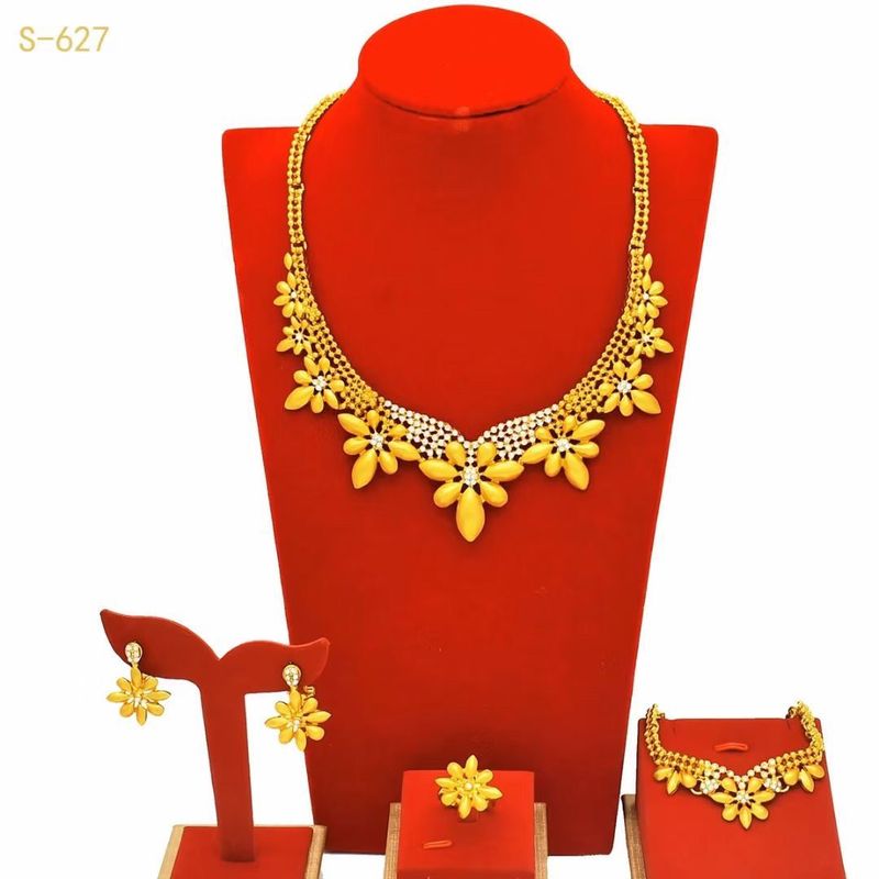 24 orecchini da sposa Dubai in oro, bracciale, anelli, collana indiana, set di accessori di moda_voghion.com