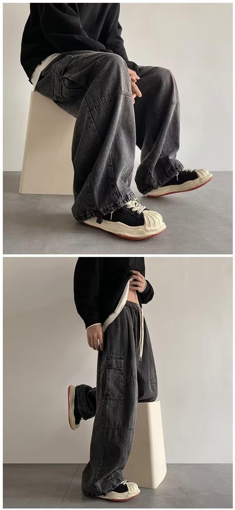Mne's Clothing Høy midje jeans ungdom populær lat trend vannvask temperament bukser rette ben trend løse rette menn vår_voghion.com