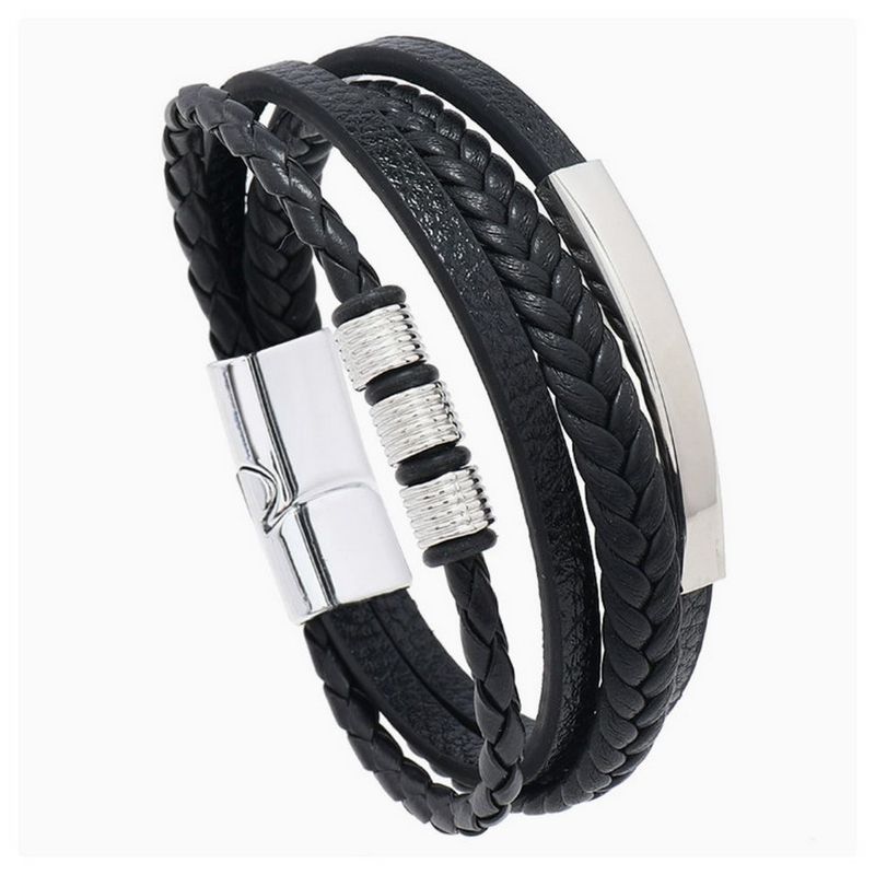 Bracciale da polso intrecciato con chiusura magnetica in lega multistrato, versatile, in pelle, di alta qualità, da uomo, personalizzabile_voghion.com