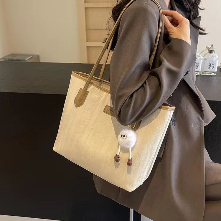 Women's Large Capacity Tote Bag - Mini Crossbody Shoulder Bag For Work, Commute & Casual Outfits, Lightweight Polyester With Detachable White Charm_voghion.com