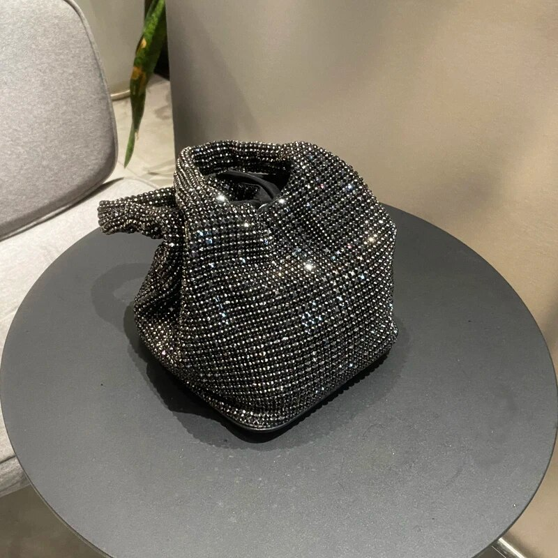 Glänsande kristall clutch-väska bucket Axelväska rhie Handgjorda plånböcker och handväskor Designer aftonclutch-väska Plånbok_voghion.com