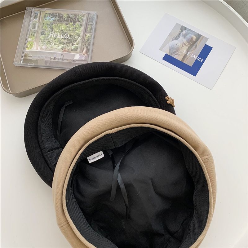 Hot Sale Korean Style Elegant Winter Cute Bear Solid Beret Woolen Painter Hat Berets Caps_voghion.com