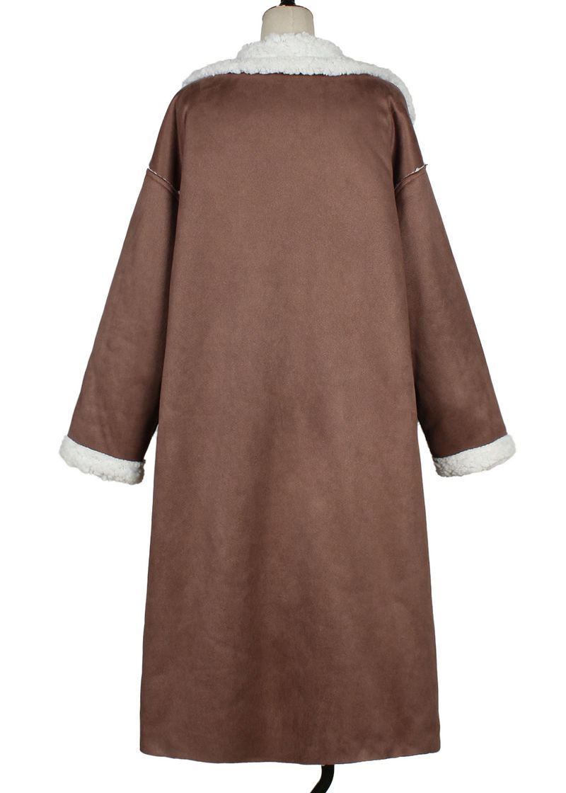 Langer Kunstpelzmantel für Damen mit abnehmbarem Kragen – warme Winterjacke mit Fleecefutter für den eleganten Arbeitsweg (Kamel, Braun, Weinrot, Grün, Schwarz)_voghion.com