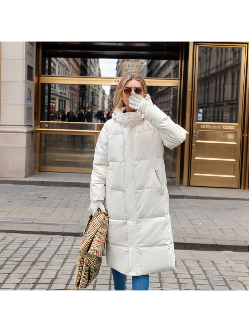 Giacca da donna lunga con cappuccio fino al ginocchio, per donna, in cotone spesso e casual_voghion.com