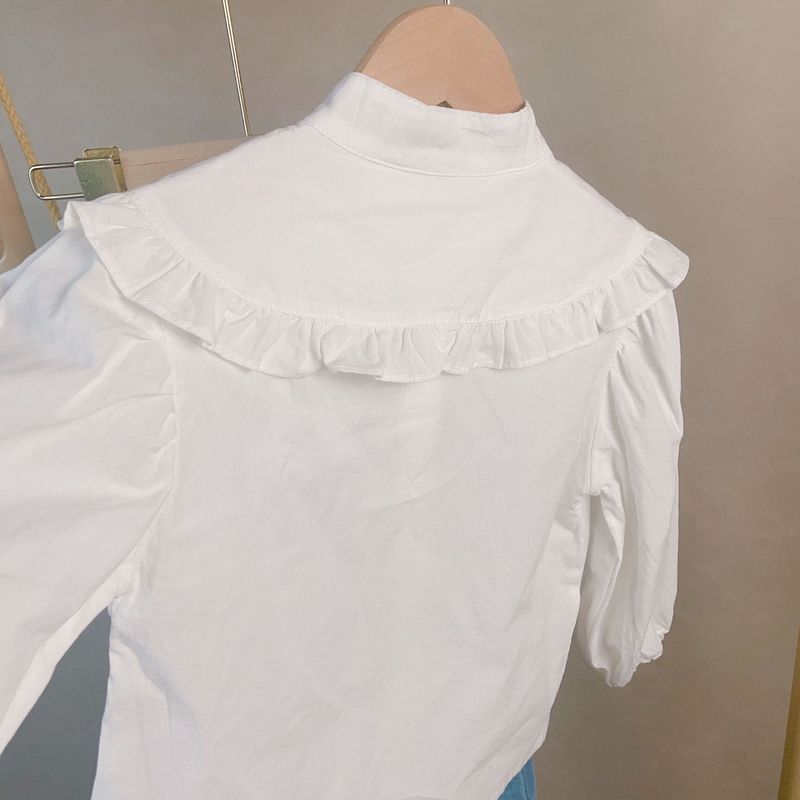 Abbigliamento per bambini, graziosa camicia con colletto ricamato per ragazze e abito a due pezzi in jeans_voghion.com