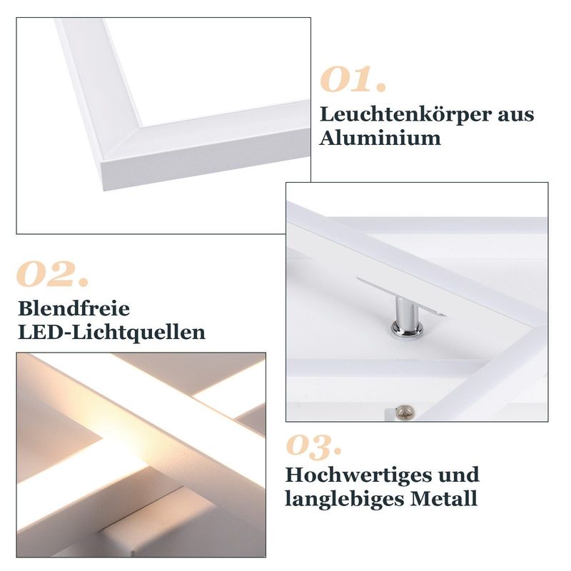 Glitzerlife Deckenlampe LED Deckenleuchte Weiß-20W Modernes Design Küchenlampe Warmweiß Schlafzimmerlampe Eckig Deckenleuchten Für Wohnzimmer Kinderzimmer Esszimmer_voghion.com