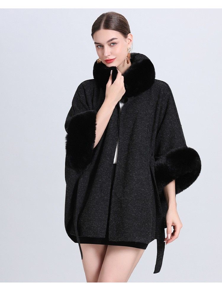 Wollkragen, gestrickter Schalumhang, Wollmantel mit Schnürung, große Strickjacke für Damen_voghion.com