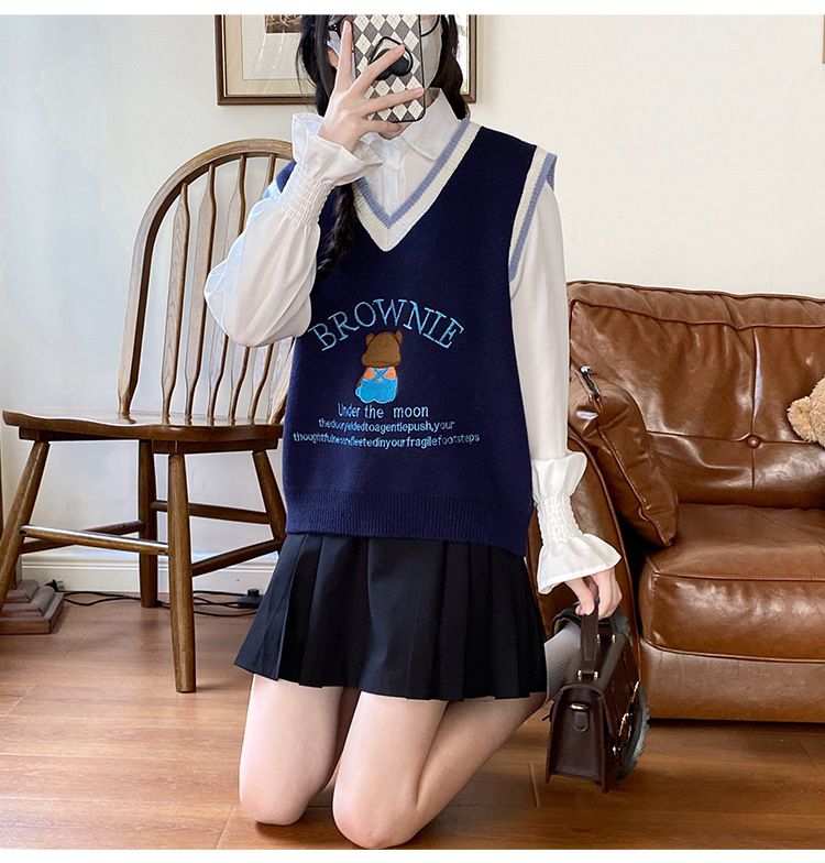 Süße in eine zweite ~ Süße schöne teddybär bestickt ärmellose Frühling und Herbst frauen gestrickte pullover, weste,_voghion.com