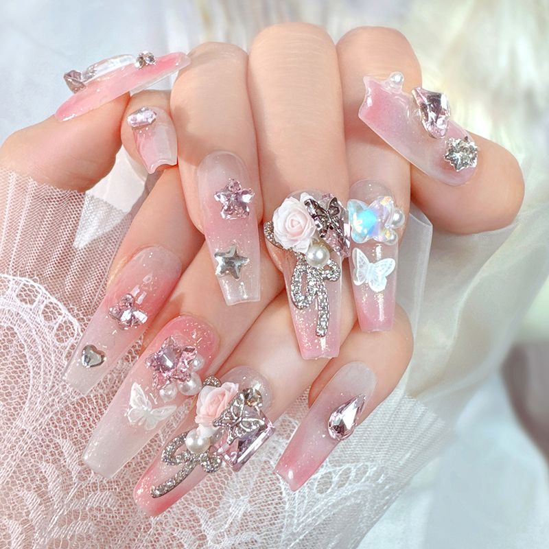 Reine manuelle Phototherapie-Versiegelung 10 Stück tragen Mondrose falsches Puder Rouge Schmetterling Nagelpflaster G8_voghion.com