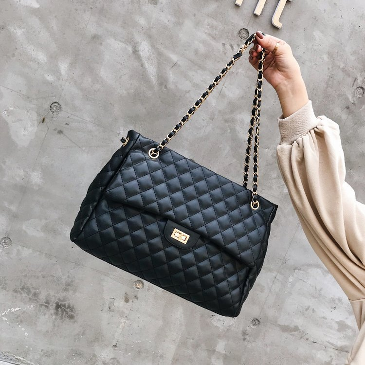 Big Bag Women's 2023 New Trendy Lingge Chain Bag Korean Version One Shoulder Crossbody Bag Fashion Embroidery Handbag_voghion.com