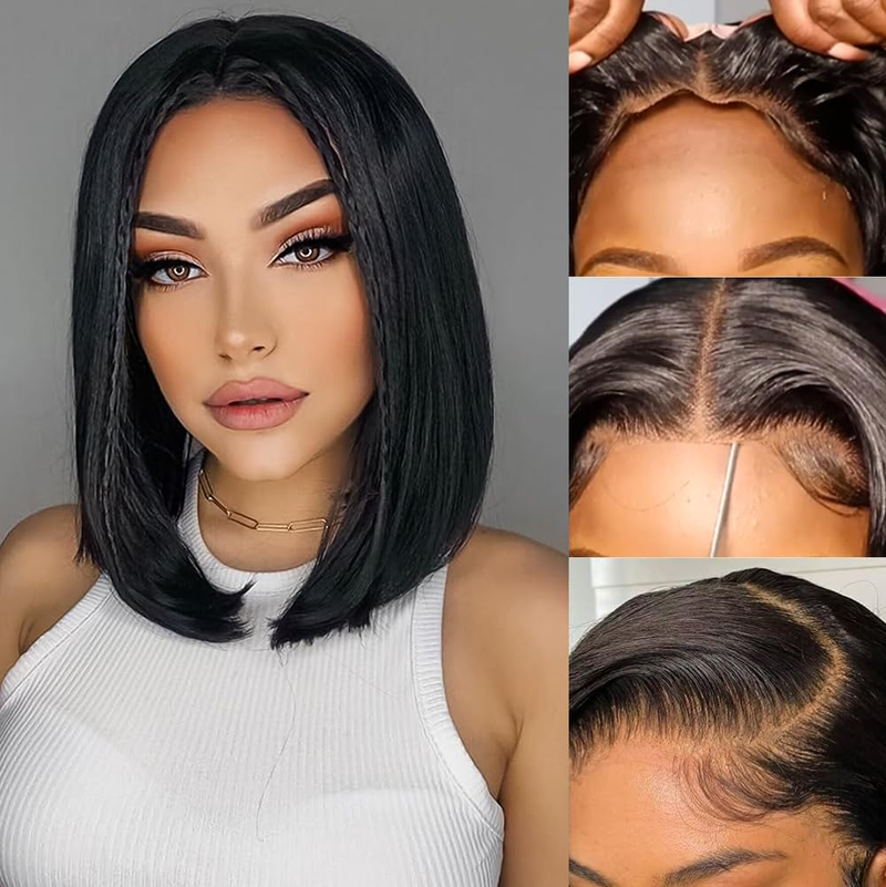 4*4 capelli umani caschetto corto Capelli umani al 100% capelli lisci lisci ad alta densità adatti per l'uso quotidiano da parte delle donne_voghion.com