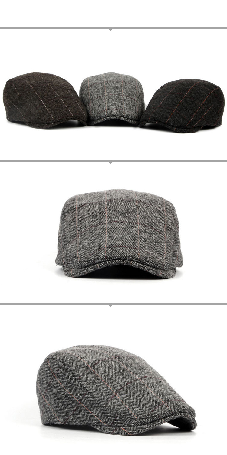 Unisex Middle-aged and elderly woolen beret vintage forward hat elderly hat herringbone warm cap for men_voghion.com