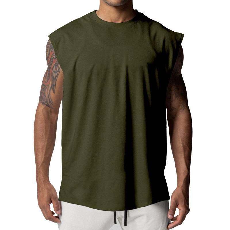 Summer Men's Round Collar Pure Color Sleeveless Jerkin Type Quick Drying Fitness Vest S-3XL_voghion.com