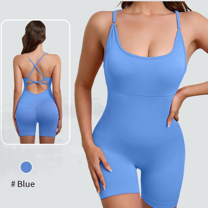 Combinaison de yoga une pièce pour femme avec coussinet de poitrine amovible, dos respirant, décontractée, sport, modelage du corps_voghion.com