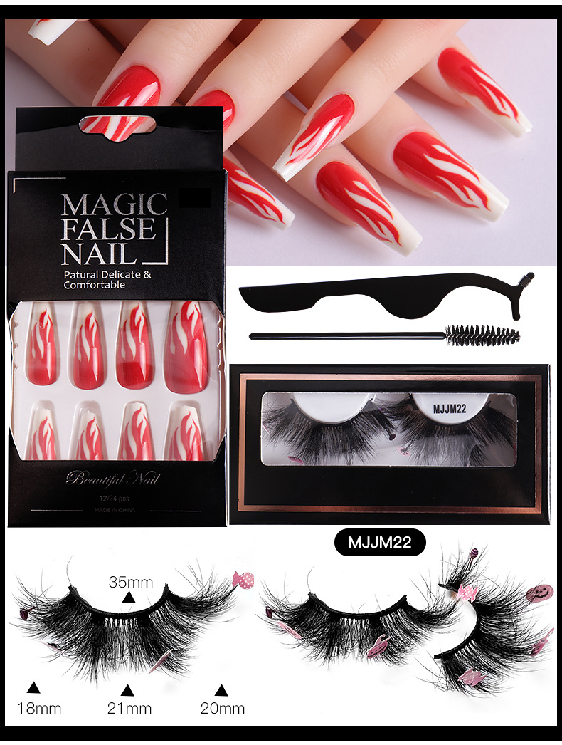 European And American Halloween Mink Faux Lashes & Nail Tips Combo Set With Application Tools_voghion.com