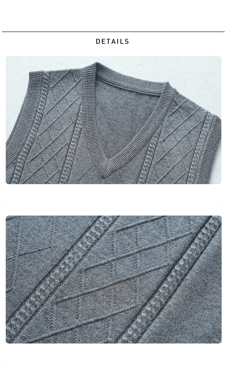 Herrenbekleidung Herbst- und Winter-Wollweste für Männer mittleren Alters, ärmelloser Pullover für Papa, schlichte Jacquard-Wollweste, Fabrik-Direktverkauf_voghion.com