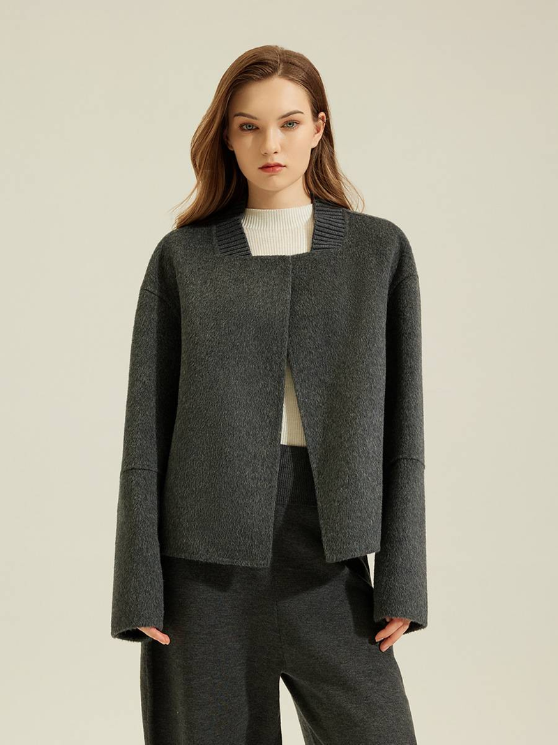 Manteau d'hiver et d'automne X0047, veste petite taille en fourrure d'alpaga, col tricoté, laine double face, coton lainé, manteau femme de qualité_voghion.com