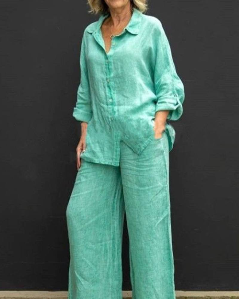 Completo due pezzi a maniche corte con spacco posteriore, casual, da donna, in tinta unita_voghion.com