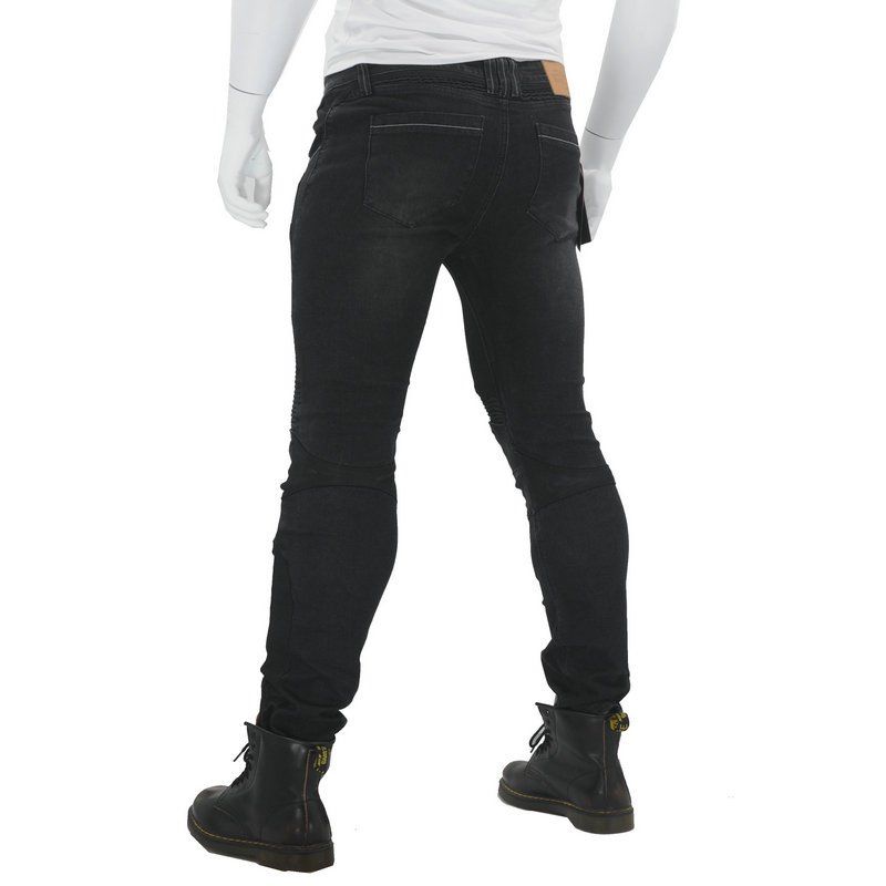 Jeans da motociclista da uomo e da donna - Denim elasticizzato con rete traspirante per la guida estiva (blu/nero, XS-38)_voghion.com