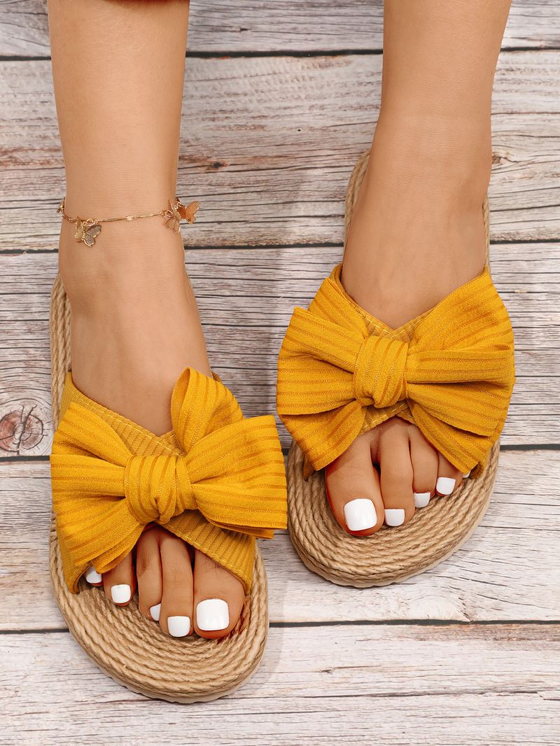 Γυναικεία Παπούτσια INS Χειροποίητα One Word Σχοινί Ψάθινο Υφαντό Four Seasons Νέα ραφές εξωτερικού χώρου Φιόγκος επίπεδη τακούνι παντόφλες για εξωτερικούς χώρους_voghion.com