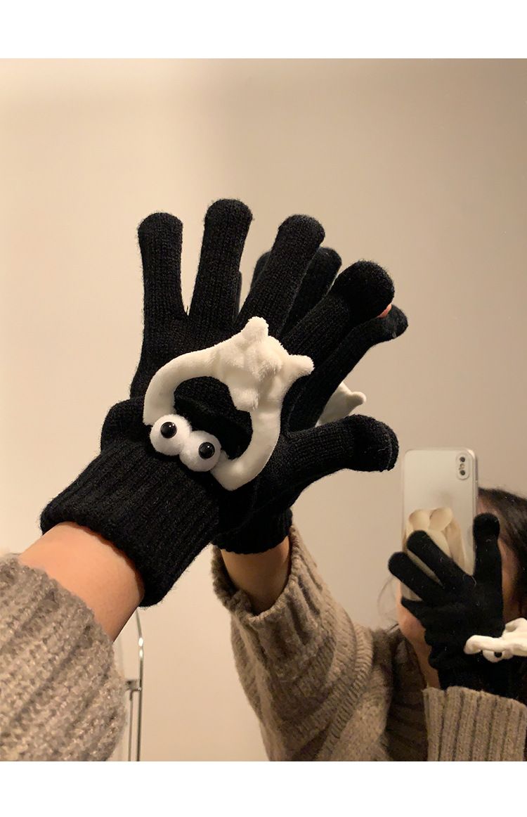 Winter Gloves For Women, Sweet And Warm, Touch Screen Wool Gloves, Full Finger Students Riding, Missing Fingers To Play With Mobile Phones_voghion.com