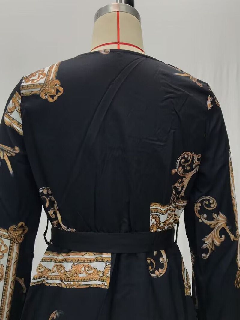 2025 Summer New Women's Palace Style Printed Sleeve Split Waist Long Dress_voghion.com