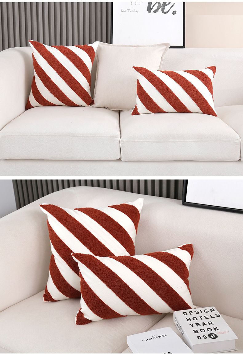 Striped Embroidered Pillow Cover - Modern Polycotton Cushion Case For Sofa, Bed, Office (45x45cm/30x50cm, No Insert, Minimalist Design)_voghion.com