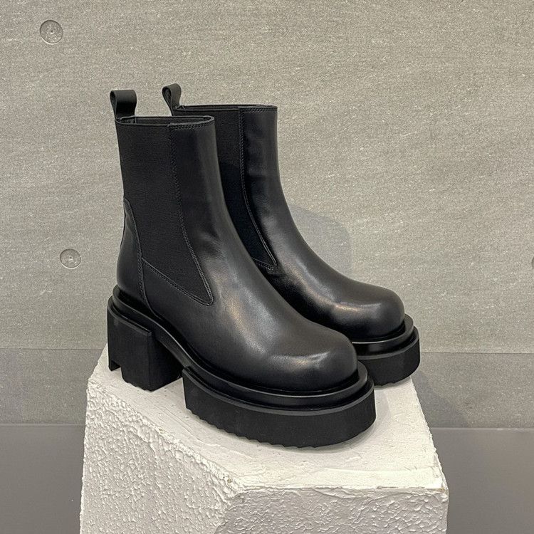 High End Quality 2024 Thick Sole Sleeve New Women's Leather Height Increasing And Slimming Martin High Heels Short_voghion.com