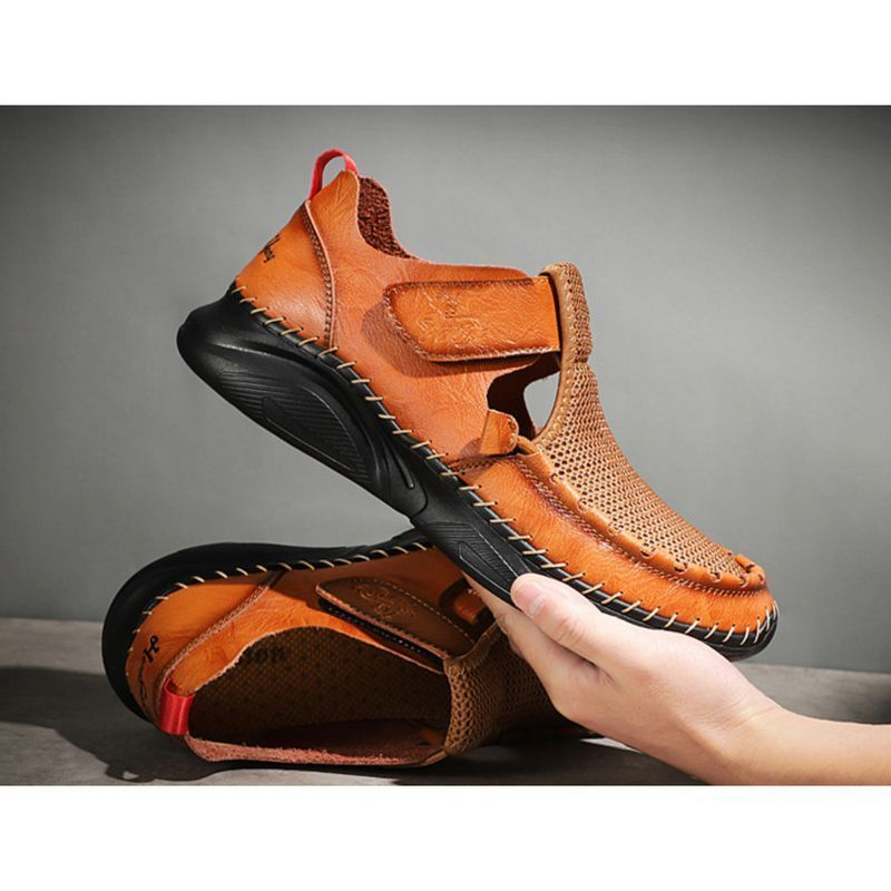 Zapatos deportivos ligeros con punta cerrada para hombre, sandalias de cuero informales para senderismo al aire libre, zapatillas de playa de verano_voghion.com