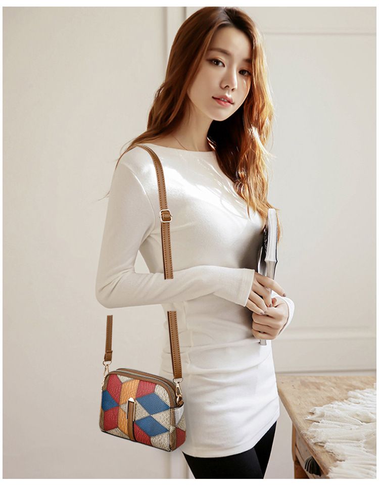 Geantă de telefon mobil crossbody cu un singur umăr, cu fermoar dublu, cu potrivire de culori, 2024, versatilă, stil național, tendință la modă_voghion.com