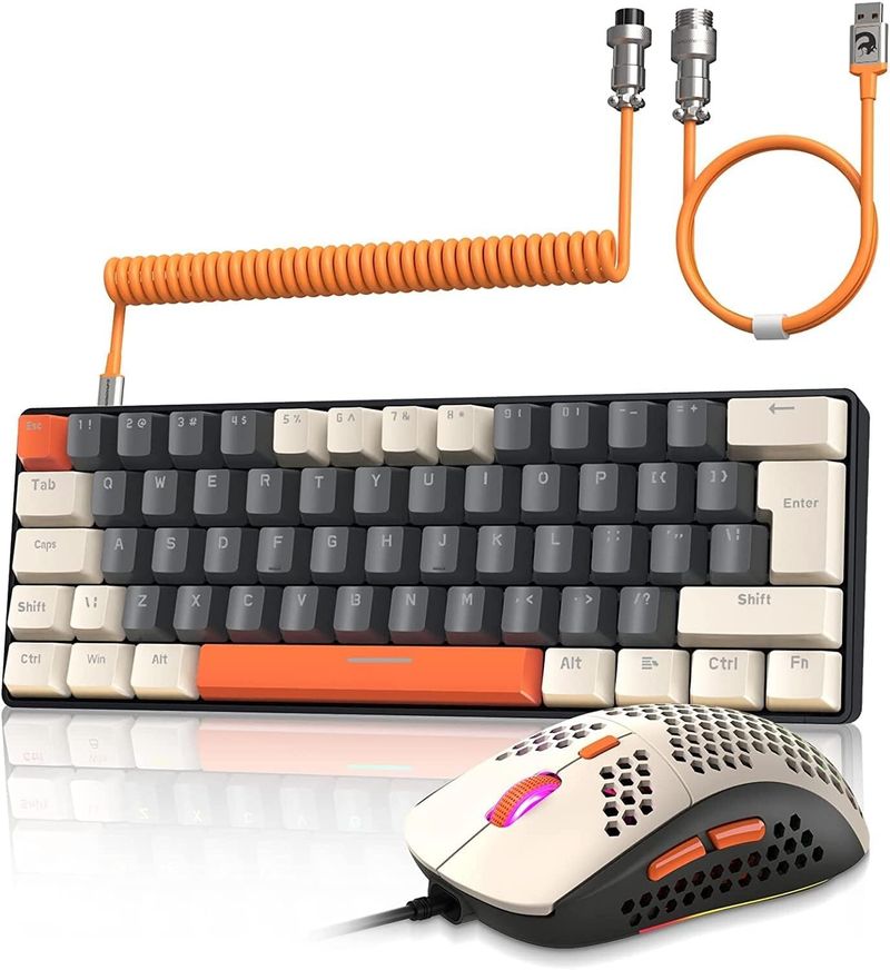 ZIYOU LANG T60 Kabelgebundene Gaming-Tastatur und -Maus-Kombination, gewickelt, USB C, 60 % UK-Layout_voghion.com