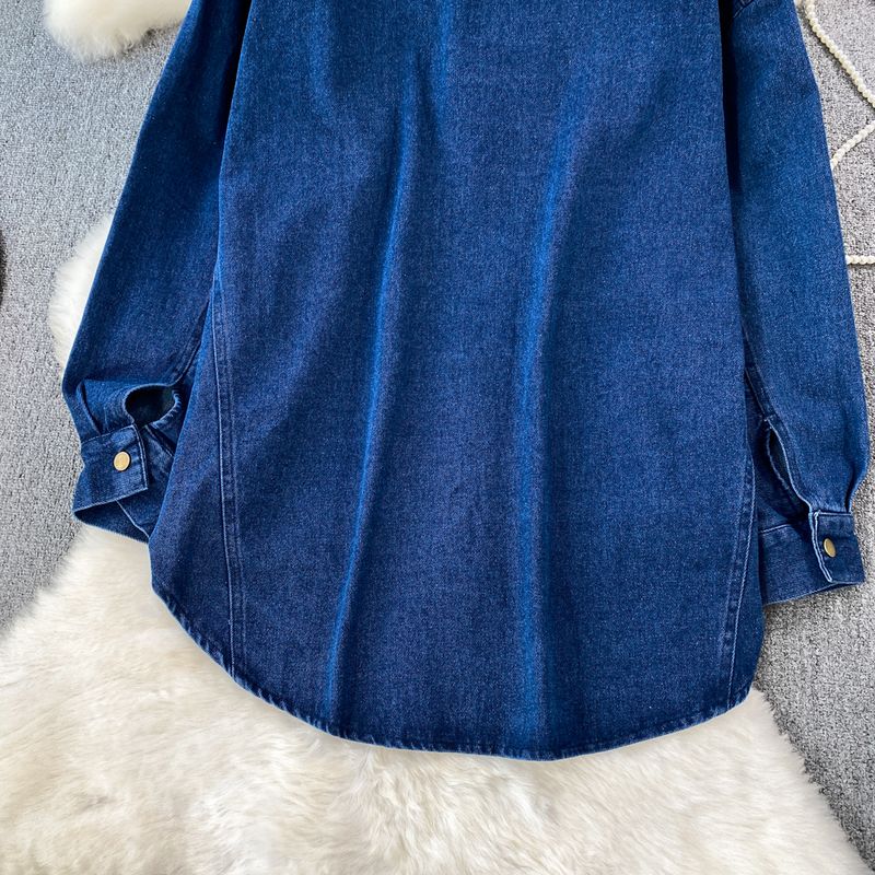 Damenbekleidung 2023 Frühling und Herbst Neue Retro Loose Casual All-Match Mittel- und langgewaschene Jeanshemdjacke Damenbekleidung_voghion.com