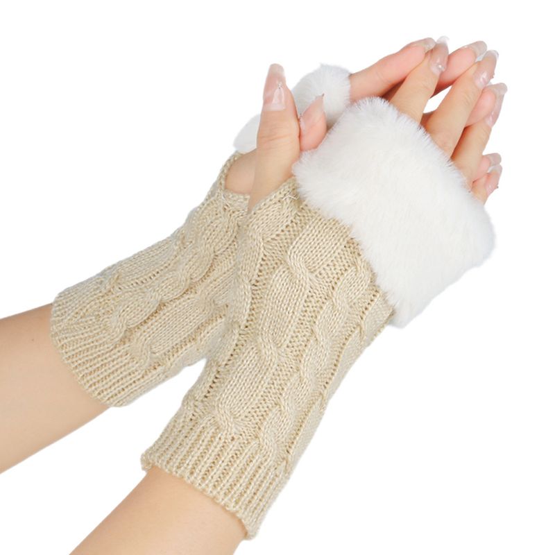 Women's Fingerless Velvet Gloves - Knitted 8-Shaped Twisted Design, Warm & Soft Wool For Autumn & Winter (Short Turn-Up Cuff, Stylish & Cozy)_voghion.com