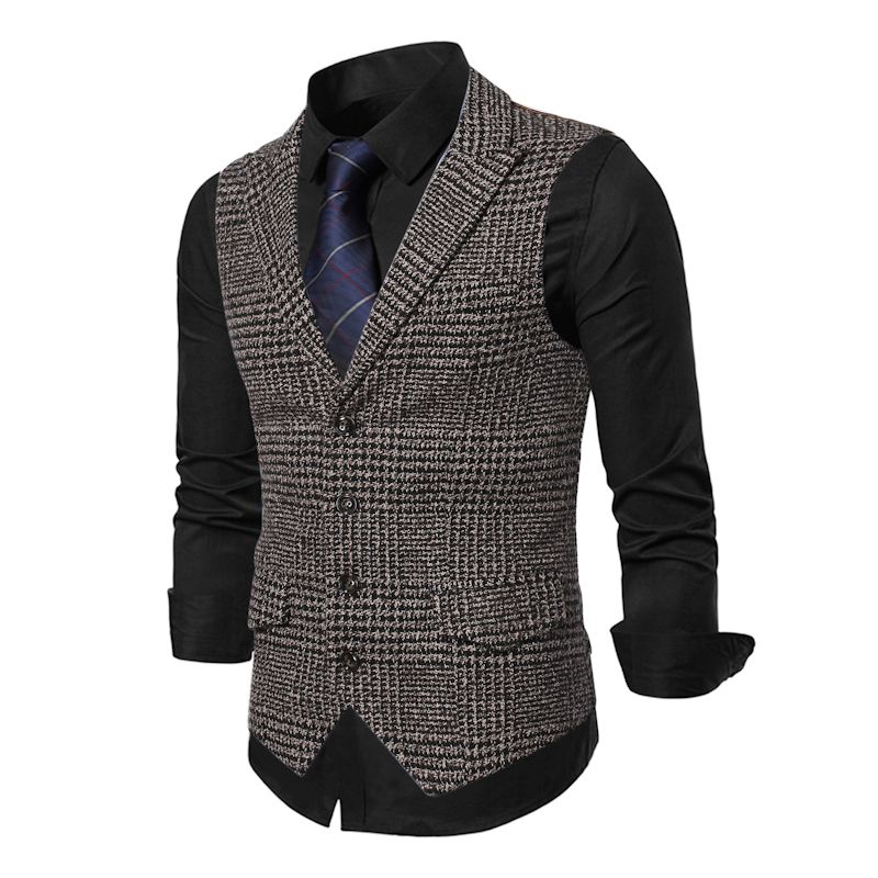 Colete masculino xadrez único breasted casual terno colete_voghion.com