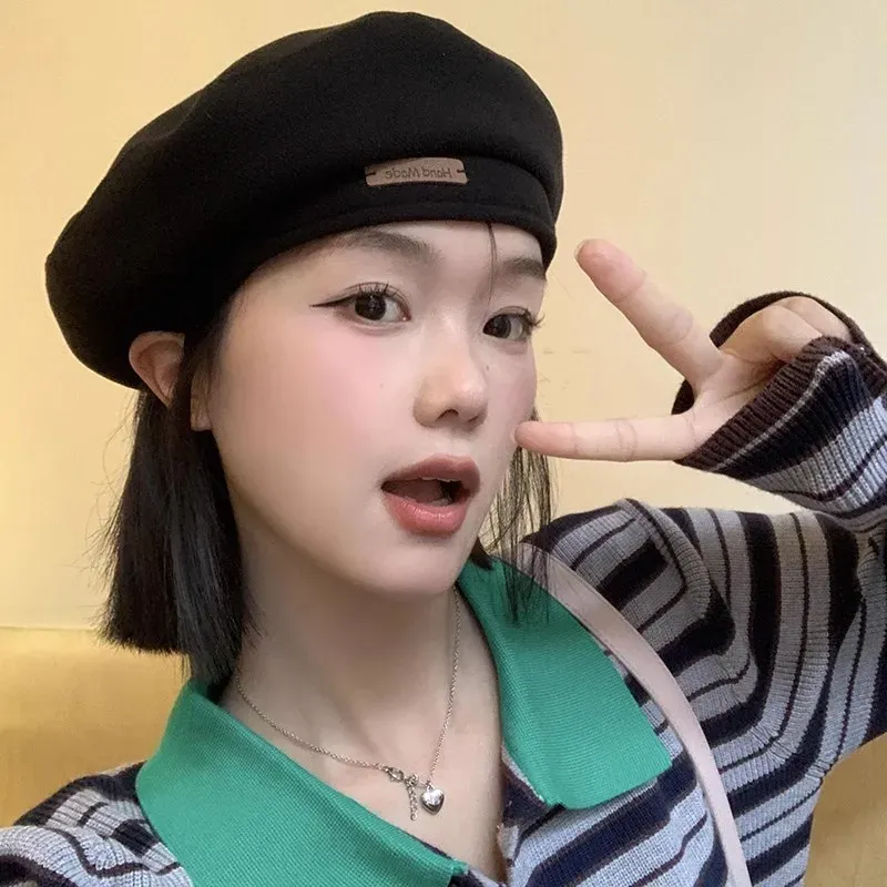 Neuheiten Herbst Winter Neue süße kühle leichte Wollmützen Mode Britischer Künstlerstil Retro Vielseitige Baskenmützen für Frauen_voghion.com