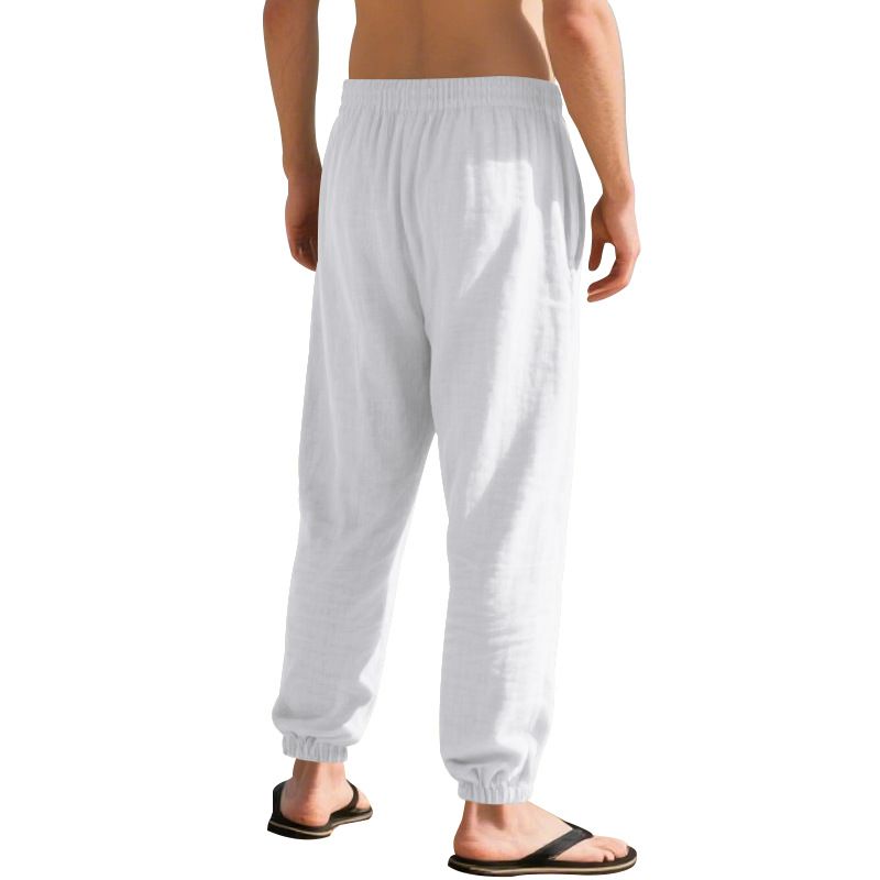 Four Seasons Beach Trend Men's Loose Linen Plus Size Casual Jogger Pants_voghion.com