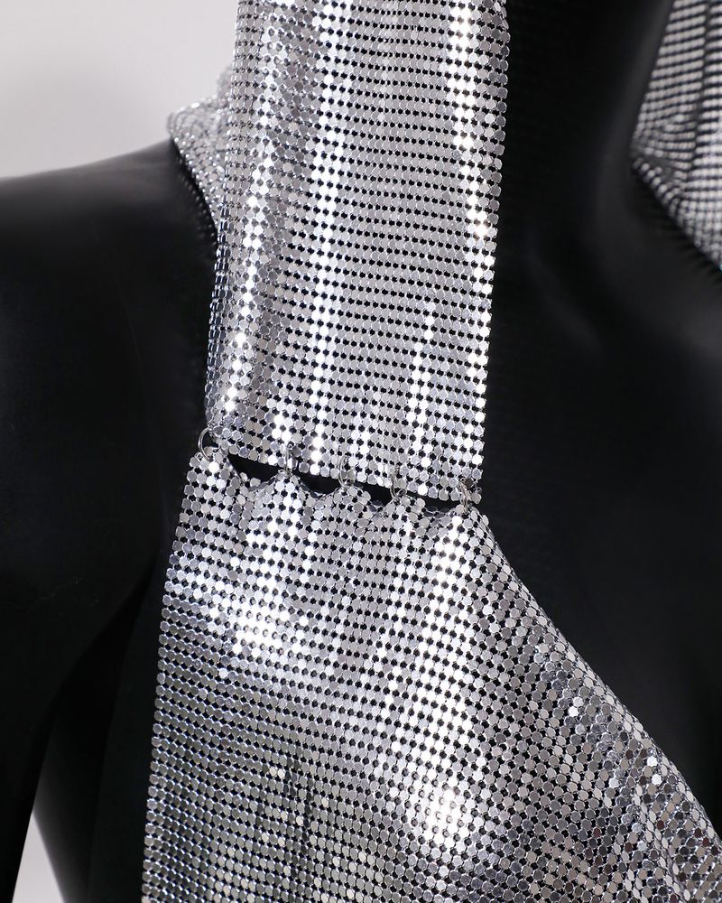 Damen-Kapuzenweste im Metallic-Look – Y2K Streetwear Crop Top für Sommerfestivals & Nachtleben_voghion.com