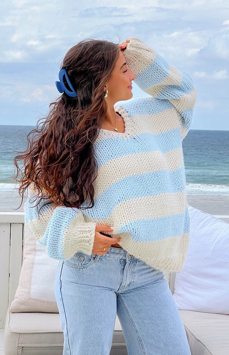Oversized Dopamine Stripe Knit Sweater - Soft Fashion Drop Shoulder Top For Women, Sweet & Cozy Fall Winter Casual Wear_voghion.com