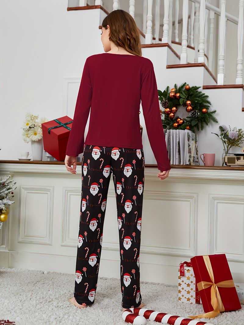 Bequemes Pyjama-Set für Herbst und Winter, Weihnachtsmann-Langarmhose, zweiteiliges Set für Damen_voghion.com