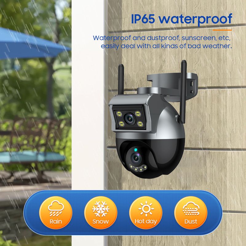 Slimme beveiligingscamera Dual-Ball 6MP buiten-binnen PTZ met tweerichtingsaudio, nachtzicht, bewegingsdetectie, IP66 waterdicht_voghion.com