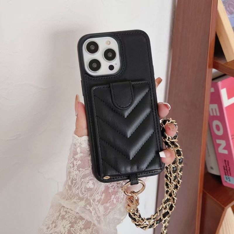 Mobile phone case rhombus diagonal card holder suitable for iPhone14 Apple 13promax mobile phone case cross pattern chain_voghion.com