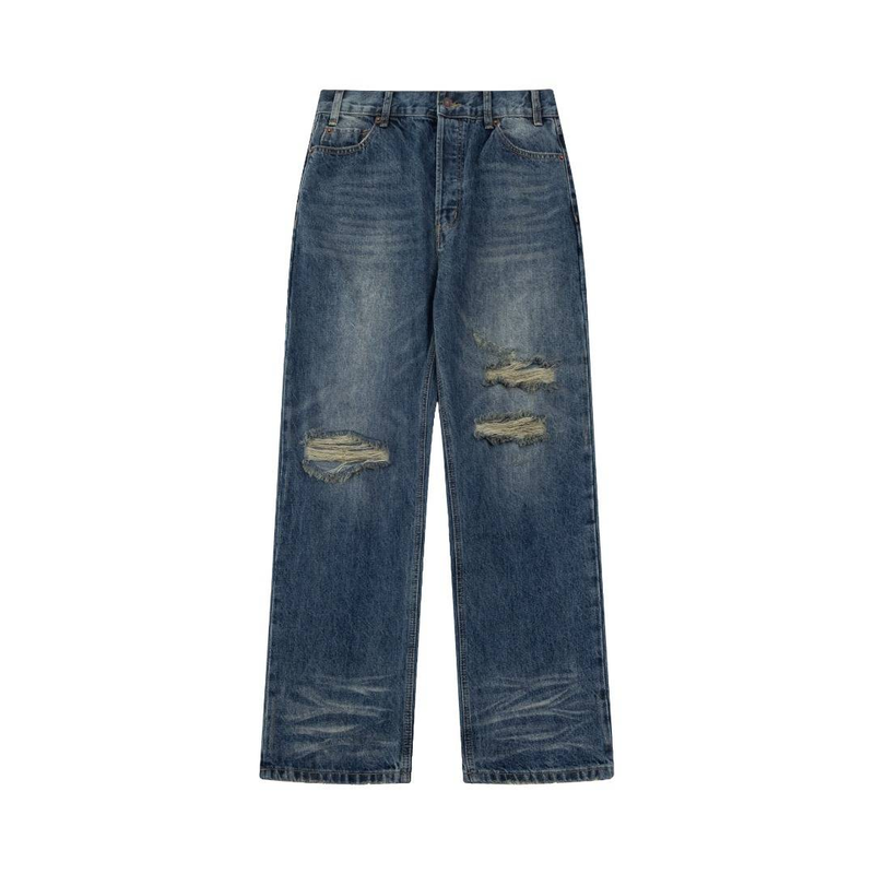 Men's New Ripped Knife Cut Washed Jeans_voghion.com