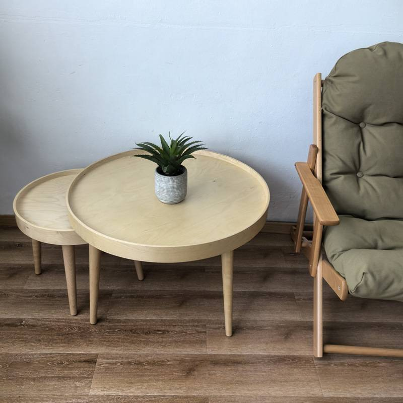 Nordic Style Round Coffee Table, Living Room Side Table, Birch Wood_voghion.com