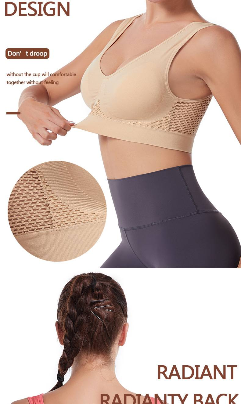 Reggiseno sportivo taglie forti, reggiseno sportivo in rete elasticizzata media traspirante scavato solido da donna_voghion.com