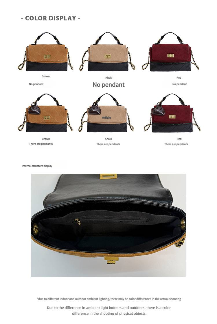 Small Square Bag Fashion Bags Color-blocking Vintage Frosted Popular Diamond Pattern Chain Single-shoulder Messenger Bag With Cross-body Strap._voghion.com